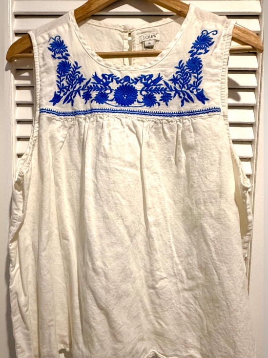 J. Crew Tops - J. Crew White Tank Top with Blue Floral Embroidery